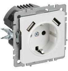 BRITE Розетка 1-местная с заземлением с защитными шторками 16А с USB A+A 5В 2,1А РЮш10-1-БрАБ арктический белый   BR-R14-16-U21-D21-K91  IEK