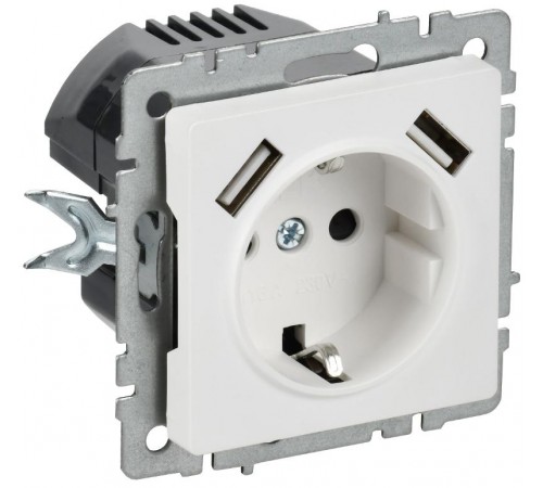 BRITE Розетка 1-местная с заземлением с защитными шторками 16А с USB A+A 5В 2,1А РЮш10-1-БрАБ арктический белый   BR-R14-16-U21-D21-K91  IEK