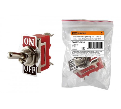Выключатель-тумблер 1021 (ТВ1-2) вкл.- откл. 1 группа контактов  SQ0703-0026  TDM