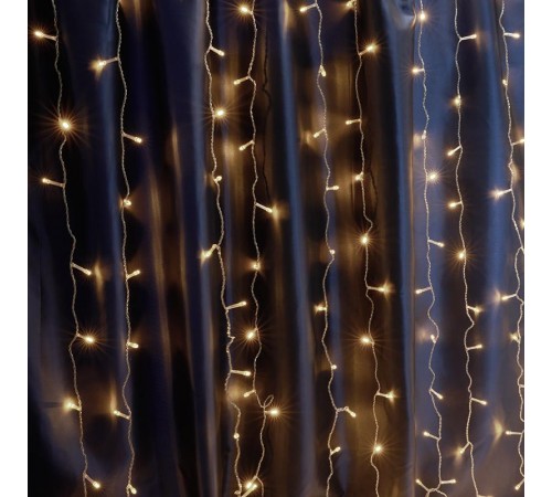 Гирлянда - занавес CL19  204 диодов  2700K , эффект стробов, 2*1,5м + 3м IP44 прозрачный шнур  32331  FERON