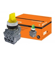 Переключатель на 3 положения с фиксацией M3SS1-21Y короткая ручка(LED) d22мм/220B 1з+1р желтый  SQ0747-0076  TDM