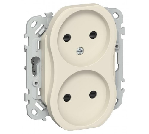 FLITE Розетка 2-ая без заземления со шторками 10А РСш02-0-ФлСл сливочный  FI-R23-10-K86  IEK