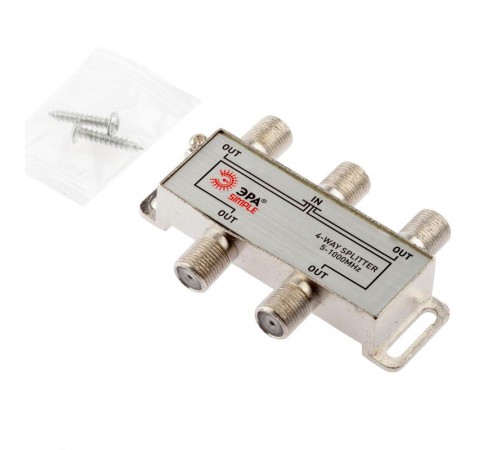 DS-F-03  ДЕЛИТЕЛЬ ТВ х 4 под F разъём 5-1000 МГц, simple (10/200/7200)  Б0048322  ЭРА