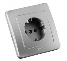 Розетка скрытой установки, одноместная, с заземляющим контактом, цвет серебро  РС16-311-06  HEGEL