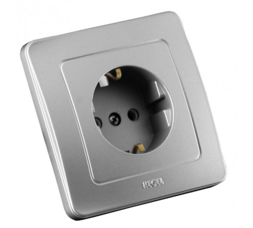 Розетка скрытой установки, одноместная, с заземляющим контактом, со шторкой, цвет серебро  РС16-312-06  HEGEL