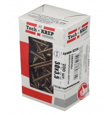 Саморезы универсальные 30х3,5 мм (200 шт) желтые - коробка с окном ( 0,253 кг)  102234  Tech-KREP