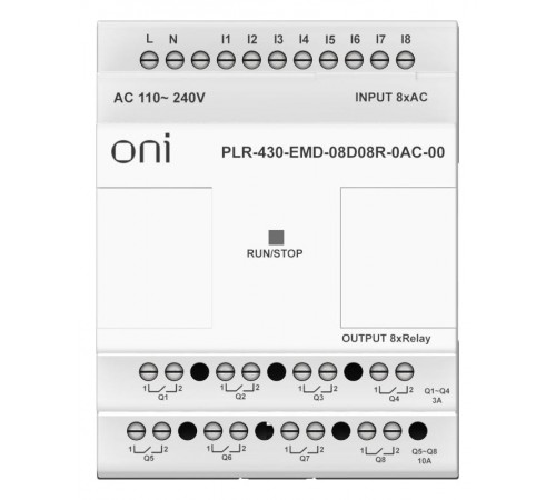 ПЛК 430 Модуль IO 8 DI 8 RO 220В AC  PLR-430-EMD-08D08R-0AC-00  ONI
