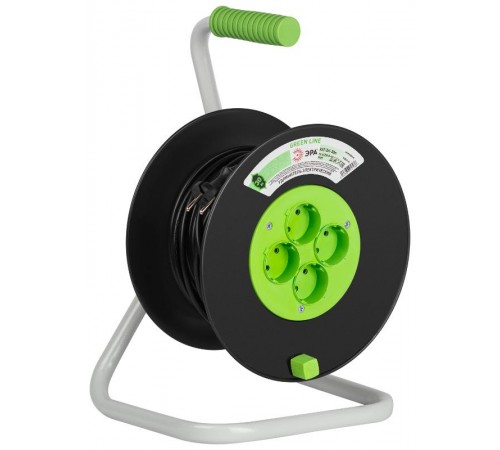 Удлинитель силовой ЭРА GREEN LINE KAT-2x1-30m Greenline на катушке пластик 4 розетки без заземления 30м ПВС 2x1мм2   Б0065105  ЭРА