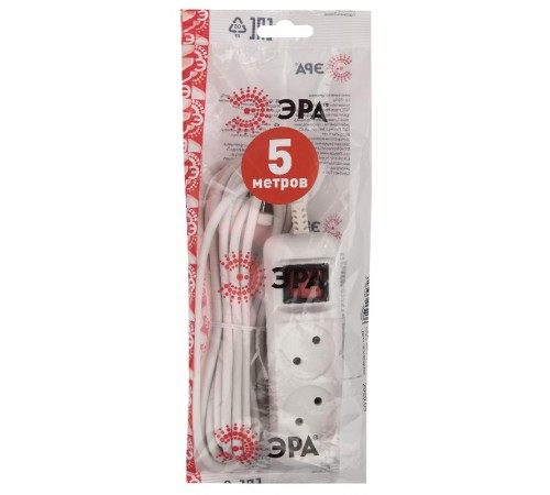 U-2s-5m-2x1 Удлин-ль без заземл, с выкл, 2гн, 5м, ПВС, 2х1мм2, 10А (20/720)  Б0044048  ЭРА