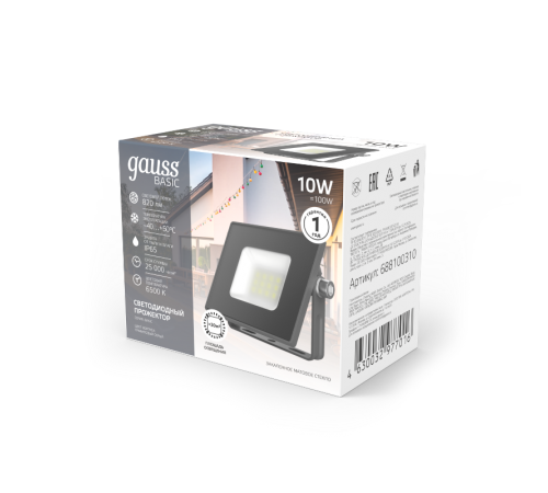 Прожектор  BASIC 10W 820lm 6500K 200-240V IP65 графитовый LED 1/20  688100310  Gauss