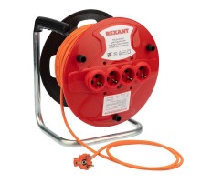 Удлинитель-шнур на катушке ПВС 3х1.0, 50 м, 4 гнезда, с/з, 10 А, 2200 Вт, IP20, оранжевый (Сделано в России)  11-7085  REXANT