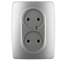 12-2107-03  Розетка 2-ая без заземления, 16A-250В, IP20, Эра12, алюминий  Б0031240  ЭРА