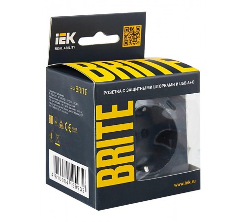 BRITE Розетка с заземлением со шторками 16А с USB A+C 18Вт РЮш11-1-БрМ маренго  BR-R14-16-U22-018-K35  IEK