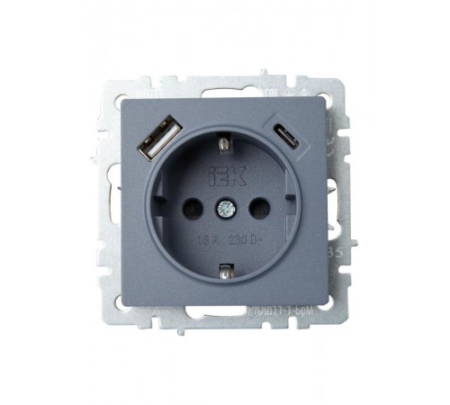 BRITE Розетка с заземлением со шторками 16А с USB A+C 18Вт РЮш11-1-БрМ маренго  BR-R14-16-U22-018-K35  IEK