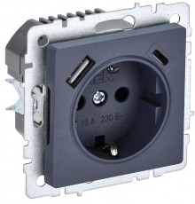 BRITE Розетка с заземлением со шторками 16А с USB A+C 18Вт РЮш11-1-БрМ маренго  BR-R14-16-U22-018-K35  IEK