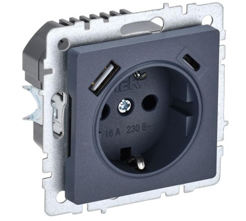 BRITE Розетка с заземлением со шторками 16А с USB A+C 18Вт РЮш11-1-БрМ маренго  BR-R14-16-U22-018-K35  IEK