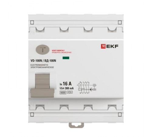 Выключатель дифференциального тока ВД-100N 4P 16А 300мА A эл-мех 6кА PROXIMA EKF  E1046MA16300  EKF