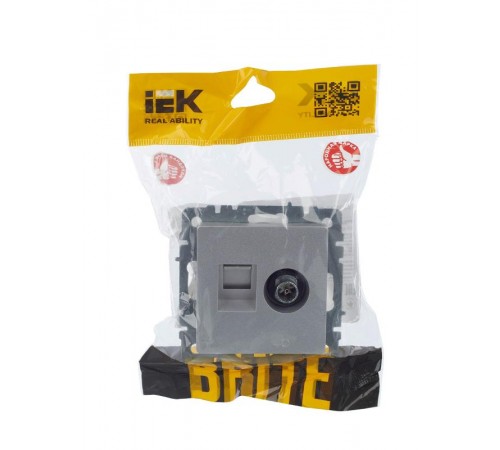 BRITE Розетка двойная TV+RJ45 кат.5E РТВ/РК12-БрА алюминий  BR-AK20-1-K47  IEK