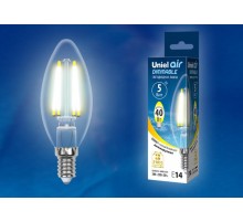 Лампа светодиодная LED-C35-5W/WW/E14/CL/DIM GLA01TR LED диммируемая. "свеча", прозр серия Air. 3000K  UL-00002860  Uniel