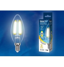 Лампа светодиодная LED-C35-5W/WW/E14/CL/DIM GLA01TR LED диммируемая. "свеча", прозр серия Air. 3000K  UL-00002860  Uniel