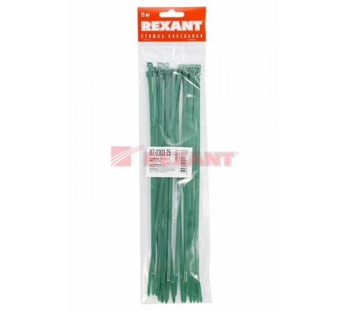 Хомут-стяжкa нeйлонoвая 300x4,8 мм, зеленая, упаковка 25 шт.  07-0303-25  REXANT