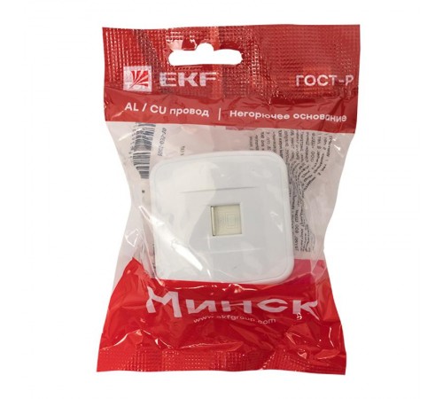 Минск Розетка RJ-45 1-местная, ОП  1А, 120В, белая EKF Basic  EGK01-035-10  EKF