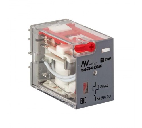 Реле промежуточное с кнопкой и мех. Индикацией RPAt 22/4 5A 230В AC EKF AVERES  rpat-22-4-230AC  EKF