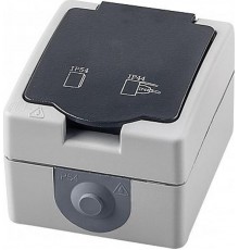 PST16-11-54 Розетка 1-местная с/з, 250В, 16А, IP54, серия Велена, серый/графит  32755  STEKKER