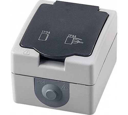 PST16-11-54 Розетка 1-местная с/з, 250В, 16А, IP54, серия Велена, серый/графит  32755  STEKKER