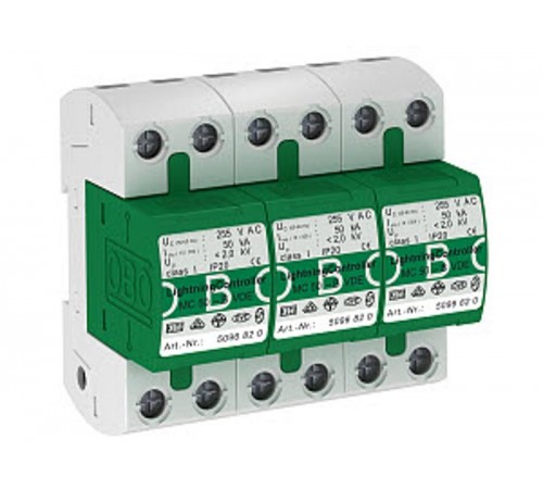 Устройства защиты от импульсных перенапряжений УЗИП для силовых сетей 3-х пол. (Класс I), 255 В (MC 50-B 3)  5096876  OBO Bettermann