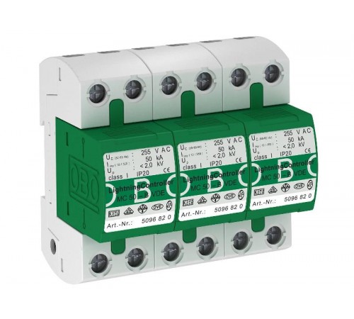 Устройства защиты от импульсных перенапряжений УЗИП для силовых сетей 3-х пол. (Класс I), 255 В (MC 50-B 3)  5096876  OBO Bettermann
