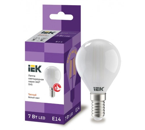 Лампа светодиодная G45 шар матовая 7Вт 230В 3000К E14 серия 360°  LLF-G45-7-230-30-E14-FR  IEK