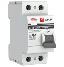 Выключатель дифференциальный (УЗО) ВД-100 2п 32А 30мА (тип А, электромехническое) 6кА PROximа  elcb-2-32-30-em-А-pro  EKF (замена - E1026MA3230)