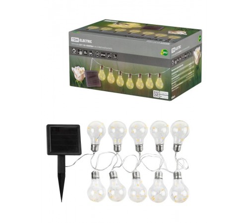 Гирлянда ССГ-110 "Лампы" на солнечной батарее, 1,3 м, 60 LED, теплый белый, IP44,  SQ0330-0181  TDM