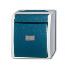 Переключатель 1-клавишный, с подсветкой, IP44, для открытого монтажа, серия ocean, цвет серый/сине-зелёный  1085-0-1613   2CKA001085A1613  ABB