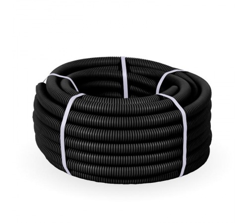 Труба гофрированная ПНД тяжёлая 750 Н черная с/з д25 (50м/2600м уп/пал) безгалогенная (HF) стойкая к УФ  PR.022541  Промрукав