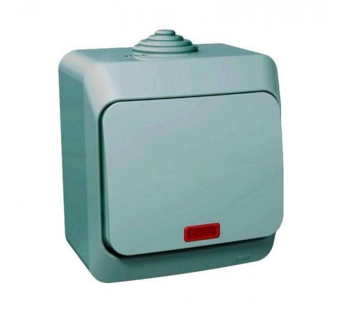 Этюд Серый О/У Выключатель 1-клавишный с подсветкой IP44  BA10-045C  SE