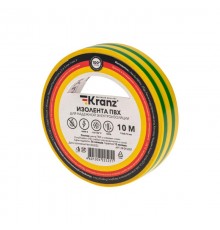 Изолента ПВХ 0.13х15 мм, 10 м, желто-зеленая  KR-09-2007  Kranz