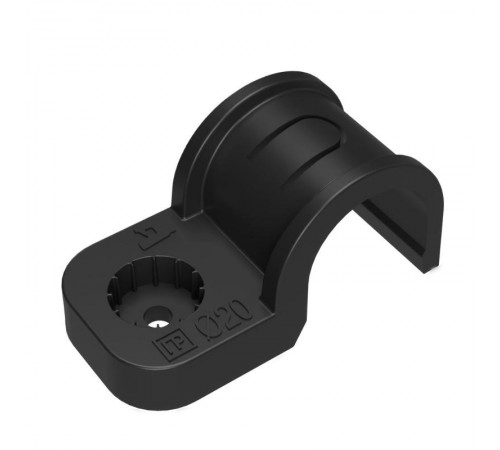 Крепеж-скоба пластиковая односторонняя для прямого монтажа атмосферостойкая черная в гофроящике d20 мм (600шт/кор)  PR13.02548  Промрукав