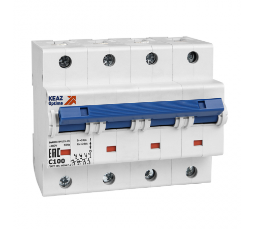 Выключатель автоматический четырехполюсный (3п+N) OptiDin BM125 80А D 20кА (BM125-4ND80-14ln-УХЛ3)  138604  КЭАЗ