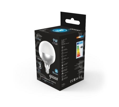 Лампа светодиодная LED Filament G125-DC Mirror-Milky E27 9W 890lm 4000K 125*178mm 1/10  1014802209  Gauss