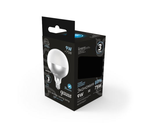 Лампа светодиодная LED Filament G125-DC Mirror-Milky E27 9W 890lm 4000K 125*178mm 1/10  1014802209  Gauss