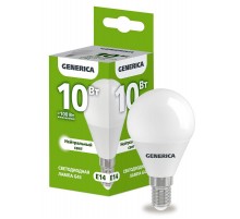 Лампа светодиодная G45 шар 10Вт 230В 4000К E14   LL-G45-10-230-40-E14-G  GENERICA