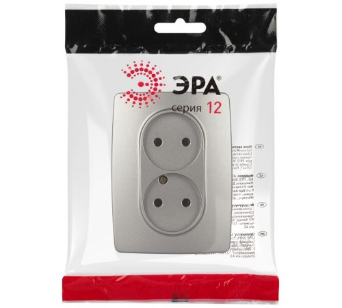 Розетка ЭРА Серия 12 12-2107-16 , 2X2P, 16А-250В, титан   Б0065644  ЭРА