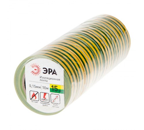 ПВХ-изолента 15мм*10м желто-зеленая  C0036559  ЭРА