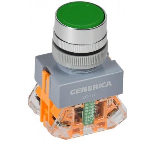 Кнопка D7-11T d=22мм 1з+1р с фиксацией зелёная  BBT50-11T-3-21-K06-G  GENERICA