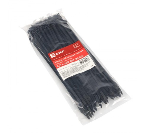 Хомут нейлоновый ЧЕРНЫЙ 4,8х250 (уп./100шт) EKF Simple  plc-cb-4.8x250  EKF