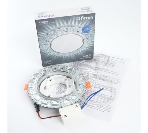 Светильник точечный встраиваемый декоративный CD4045 20LED*2835 SMD 4000K, 15W GX53, без лампы, прозрачный, хром  41408  Feron