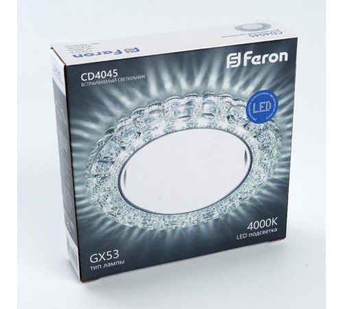 Светильник точечный встраиваемый декоративный CD4045 20LED*2835 SMD 4000K, 15W GX53, без лампы, прозрачный, хром  41408  Feron