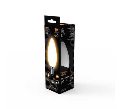 Лампа светодиодная Filament Свеча 9W 590lm 3000К Е14 milky LED 1/10/50  103201109  Gauss